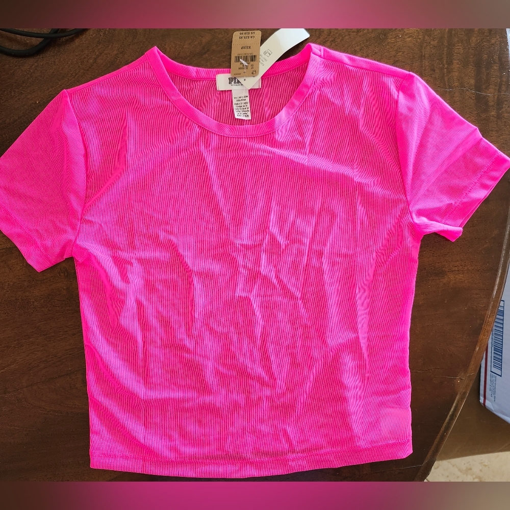Victoria's Secret Pink Neon Mesh Cropped Short Sleeve Top Size XS